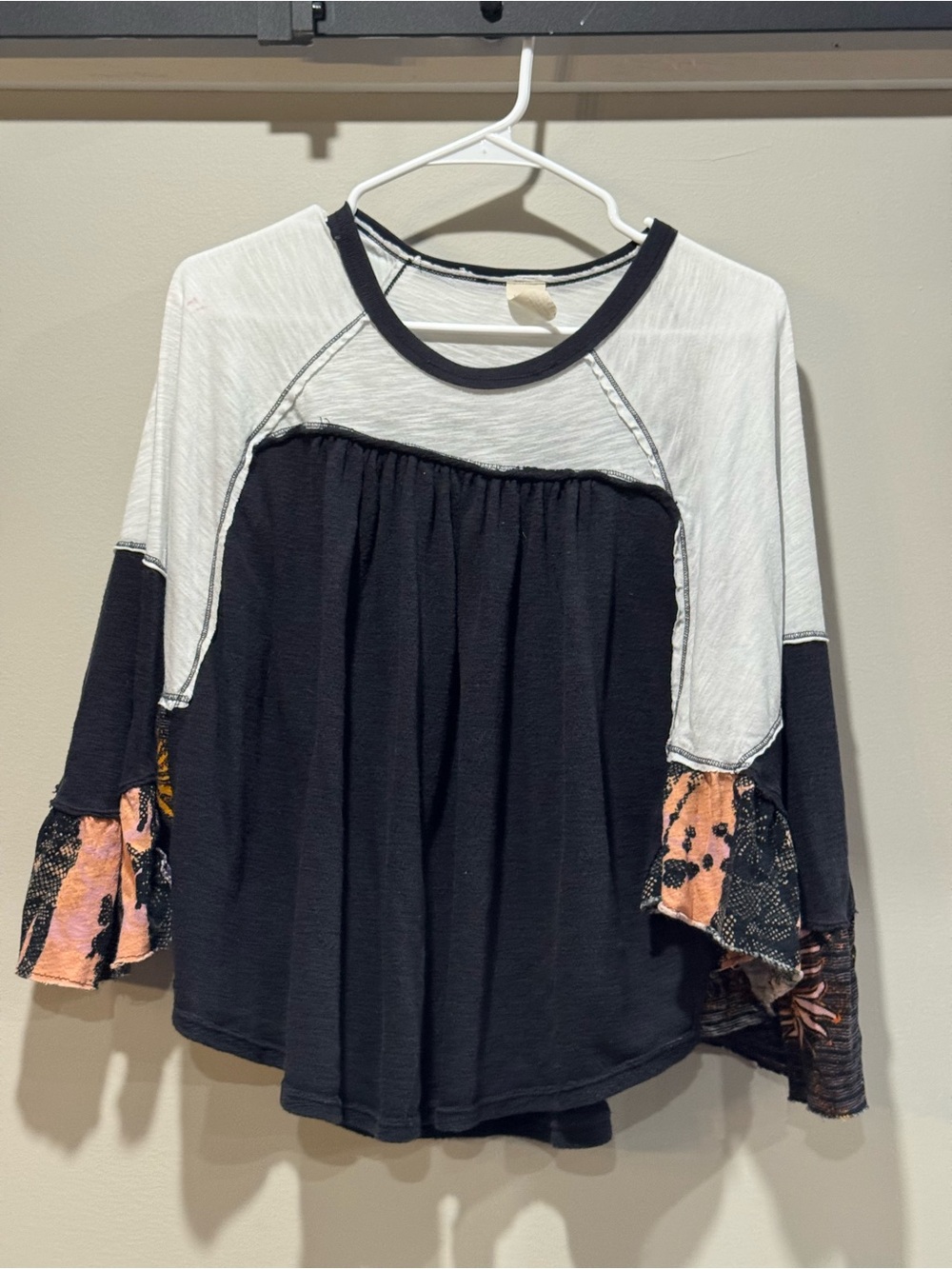Free People We The Free Friday Fever Top Black Patchwork Size M